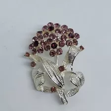 Beautiful rhinestone bouquet brooch purple and silver tone