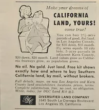 California Land Los Angeles County 2½ Acres and Kern Vintage Print Ad 1962