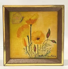 Golden Poppies with Butterfly Minature Oil Painting Signed by Sister M Constance