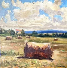 Harvest landscape Original Plain Air OIL PAINTING IDKOWIAK Collectable COA