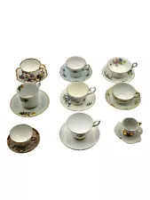 Lot Of 9 Vintage Teacups & Saucers Decorative Bone China England / Japan Origin