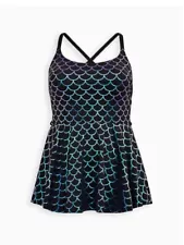 Black Mermaid Scales Side Lace Swimdress Size L (14.18)