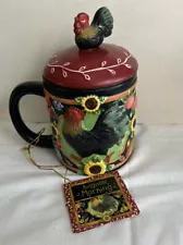 Susan Winget Avignon Morning Brownlow Coffee Cup W/ Top Mug Rooster Sunflowers