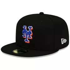 New York Mets Black 59FIFTY Fitted Hat MLB NYM Classic Men's 5950 Baseball Cap