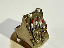 Rare 50s Vintage Mexican Biker Aztec Chief Ring Mixed Metal Mexico Mens 9 O21