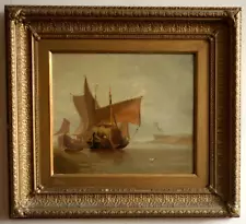 JOHN SELL COTMAN 1782-1842 attrib HAY BARGE ON THE MEDWAY ANTIQUE OIL PAINTING