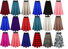 New Women' Ladies High Waist Elastic Band Stretch Swing Flared Midi Skater Skirt