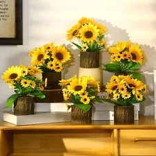 6 Pcs Sunflower Decor Potted Artificial Sunflowers for Decoration Rustic Sunf...