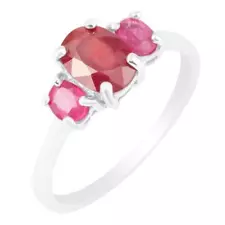 HEATED NATURAL 8X6MM RUBY 3 GEMSTONE IN STERLING SILVER 925 RING SIZE 8