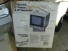 Vintage Black &White Personal Television w/Power Cord Sound Design TV 3917IVY DR