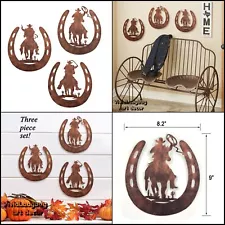 Metal horseshoe decor cowboy western rustic style horse shoes decoration set