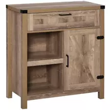 HOMCOM Buffet Sideboard 32.75" Hinged W/ Drawer + 2- Open-Shelves Wood in Oak