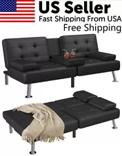 Convertible Folding Futon Sofa Bed Sleeper Couch For Living Room Faux Leather