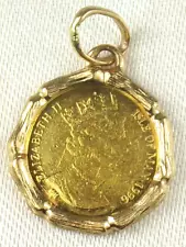 1996 Isle Of Man 1/25 Oz Gold 24K 1 Crown Coin in a 14k Fancy Bezel Pendant