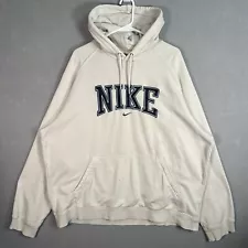 Vintage Y2K Nike Spellout Swoosh Sweater Adult 2XL XXL White Hoodie Sweatshirt