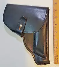 black leather holster for 22 caliber with mag holder ruger type pistol owb used