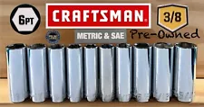 Craftsman 10 Deep 3/8 SAE & METRIC 6 Point Ratchet wrench socket set EUC