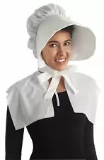 White Pioneer Women's Bonnet Hat Wide Brim Adult Prairie Costume Accessory Amish