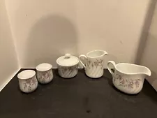 6 Piece Corning Corelle Wisteria Gravy Boat Pitcher Sugar Creamer Salt Pepper