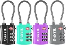 ANVIL 4 Pack TSA Approved Luggage Locks 3-Digit Combination Cable Lock C108