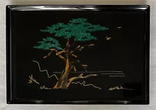 Vintage Couroc of Monterey, CA Cypress Tree Inlaid Black Serving Tray 18"x12.5"