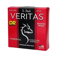 Three sets of DR VTE-10 Veritas Quantum Nickel Electric Guitar Strings 10-46