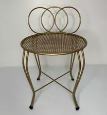 Vintage Metal Vanity Stool Chair Bench Diamond Pierced Seat Mid Century Plants