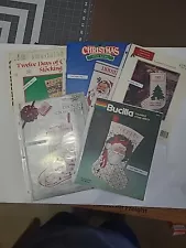 Lot Of 5 Vintage Cross Stitch Christmas Stockings