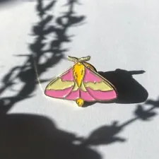 Rosy Maple Moth Enamel Pin, insect brooch, butterfly
