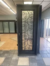 Wrought Iron Single Entry Door 36" x 96" Floral with Operable Glass