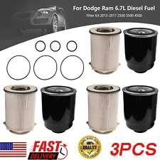 3Sets For Dodge Ram 6.7L Diesel Fuel Filter Kit 2013-2018 2500 3500 4500 5500 US (For: 2013 2500)