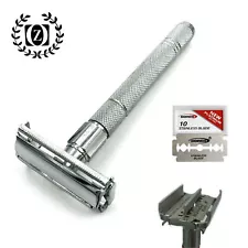 LONG HANDLE DOUBLE EDGE BUTTERFLY OPENING SAFETY RAZOR FOR MEN + 5 SHAVING BLADE