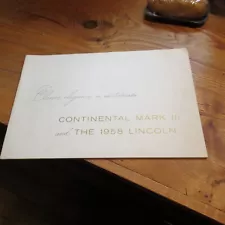 New ListingBrochure Continental Mark III 3 1958 Lincoln very fine