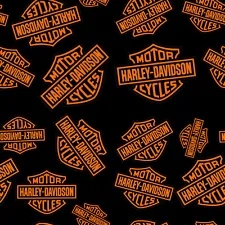 Harley Davidson Black w/Orange Logo Cotton Fabric by the 1/2 Yard, 57-58" Width