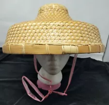 Vintage Asian Conical Rice Paddy Farmers Bamboo Hat Brim 46.5" Width 14.5