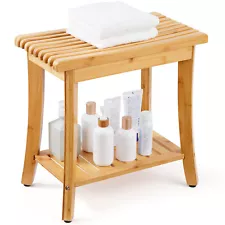 VEVOR Bamboo Shower Bench 19.1 x 11.3 x 18.3 in Shower Stool Chair for Bathroom