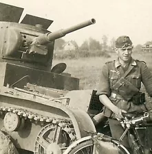 **BEST! Wehrmacht Bicycle Infantryman Posed by KO'd Russian T-26 Panzer Tank!**