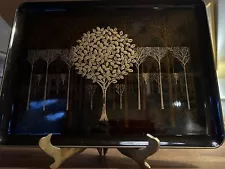 VTG Otagiri Original Tray Japan Black Gold Trees Large Lacquerware Mid Century