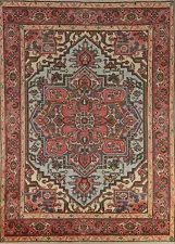 Heriz Serapi Blue Hand-Knotted Indian Living Room Carpet in Wool 10' 1" x 7' 10"