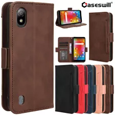 For Boost Mobile Bounce 4G Retro Leather Wallet Flip Stand Case+Screen Protector