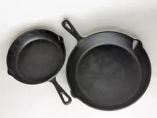 Lot of 2 Vintage Cast Iron Cooking Pan Skillet 10" & 8"