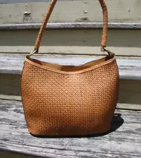 PATRICIA NASH Woven Leather Shoulderbag Tan Brown Boho Hobo Purse Hippie Handbag