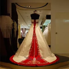 Luxury Embroidery Halter White and Red A Line Wedding Dresses Beaded Bridal Gown