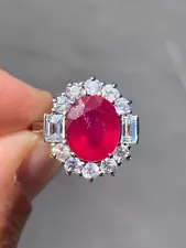 Platinum diamond ruby cluster ring