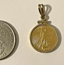 14K Gold Pendant / Bezel With genuine 5 dollars 1/10 oz 22k American Eagle Coin