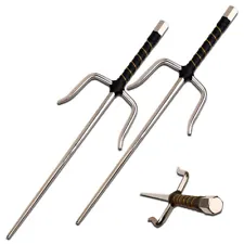 Metal Sai Martial Arts Weapon, Chrome or Black (Pair) - Add Briefcase