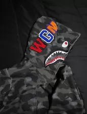 BAPE Black Color Camo Shark Full Zip Hoodie A Bathing Ape WGM Size XL