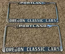 Vintage Set Portland Oregon Classic Cars Metal License Plate Frames