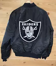 VTG Los Angeles Raiders Starter Satin Bomber Jacket Men Large Distress Thrashed