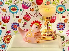 LITTLE FRENCH GLAZED CERAMIC DOLLHOUSE MINIATURE BIRD PINK YELLOW SWIRLS 1:12